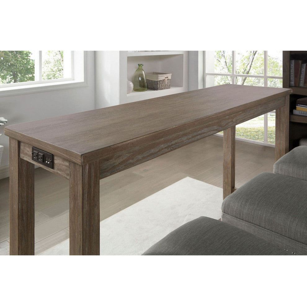 4 Piece Counter Height Table Set with 3 Stools, Wire Brushed Gray