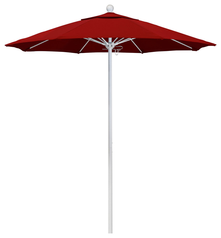 7.5' Matted White Push Lift Fiberglass Rib Aluminum Umbrella, Pacifica, Red