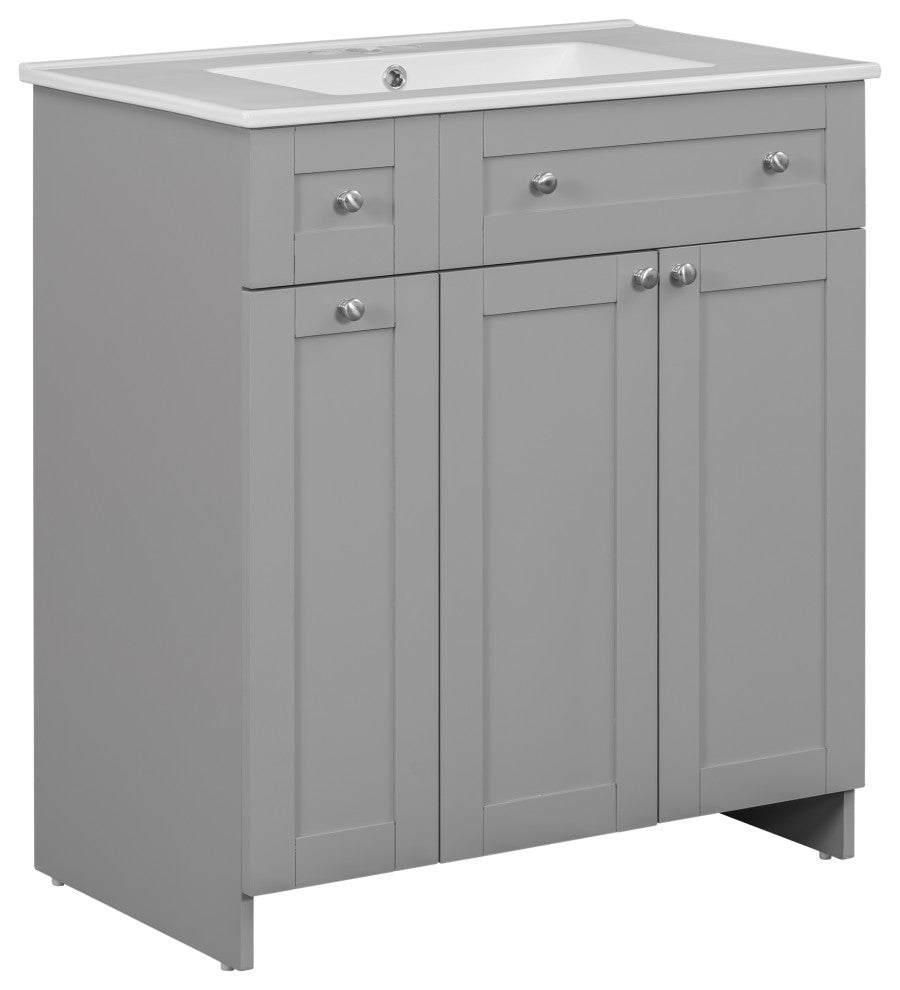 30 Inch MDF Freestanding Bathroom Vanity Set with Ceramic Sink, Grey