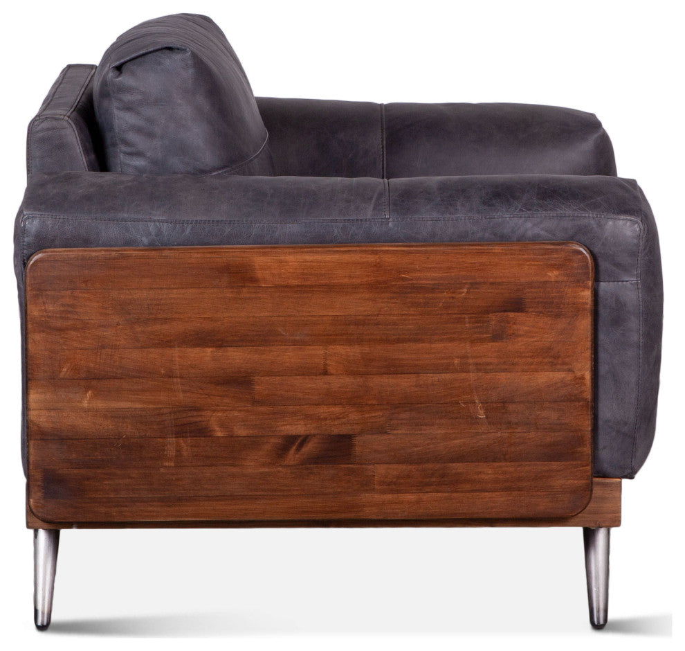 Chiavari Mid Century Antique Ebony Leather Arm Chair