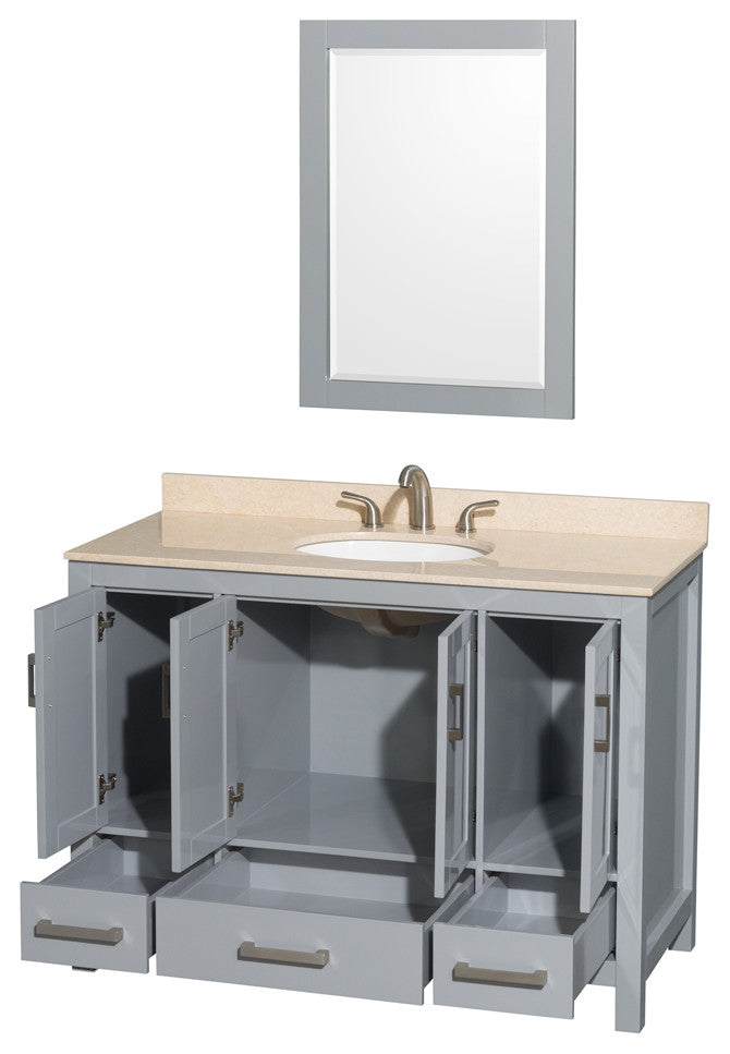 Wyndham WCS141448SGYIVUNOM24 48 inch Vanity in Gray with Ivory Marble and Round