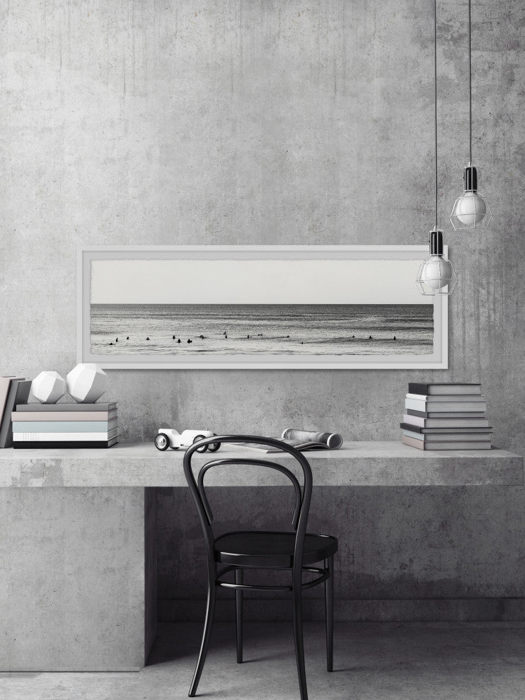 "Surfers Line Up" Framed Painting Print, 45x15