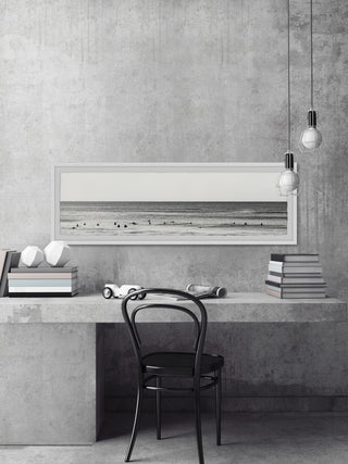 "Surfers Line Up" Framed Painting Print, 45x15