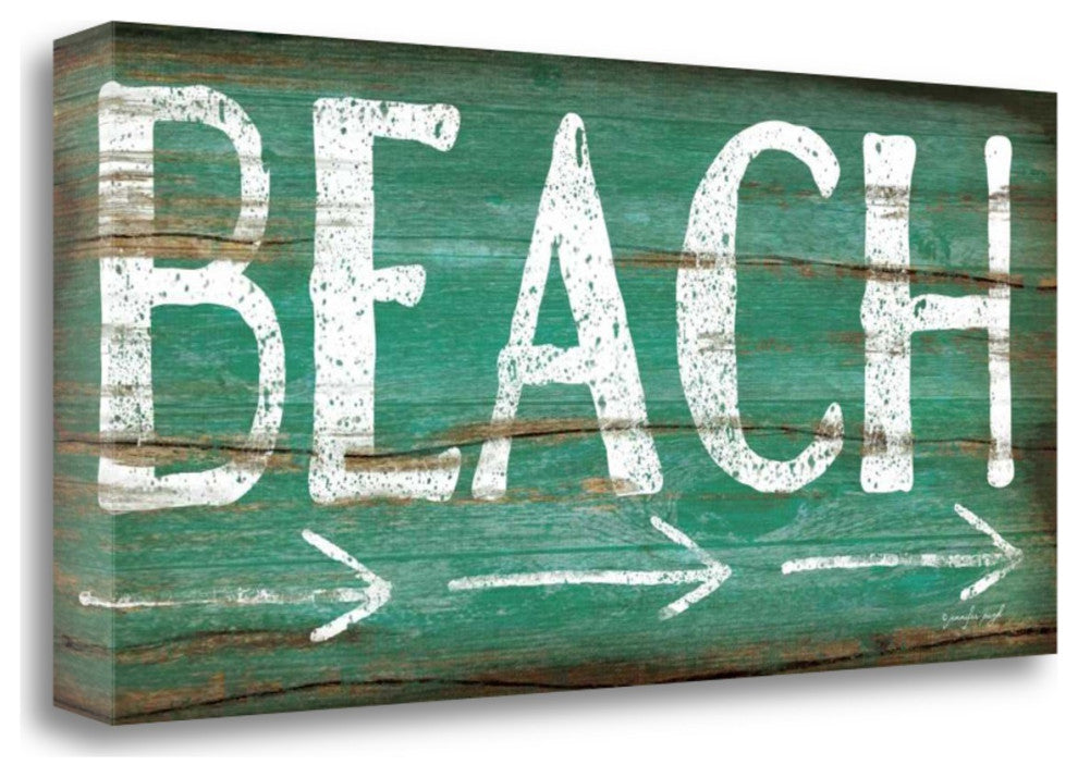 29" Green Beach Sign Giclee Print on Gallery Wrap Canvas Wall Art