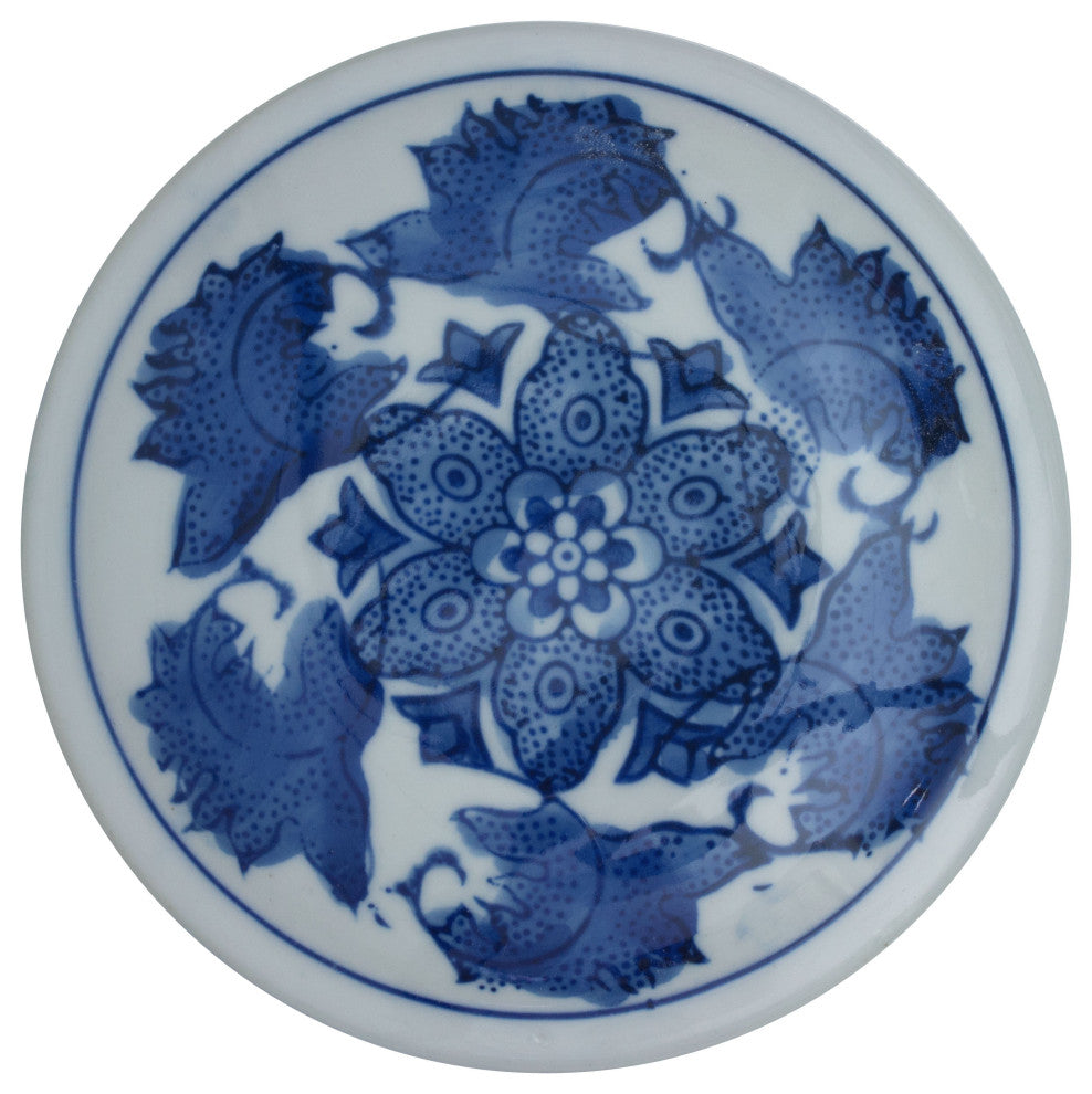 10" Floral Blue and White Porcelain Ginger Jar