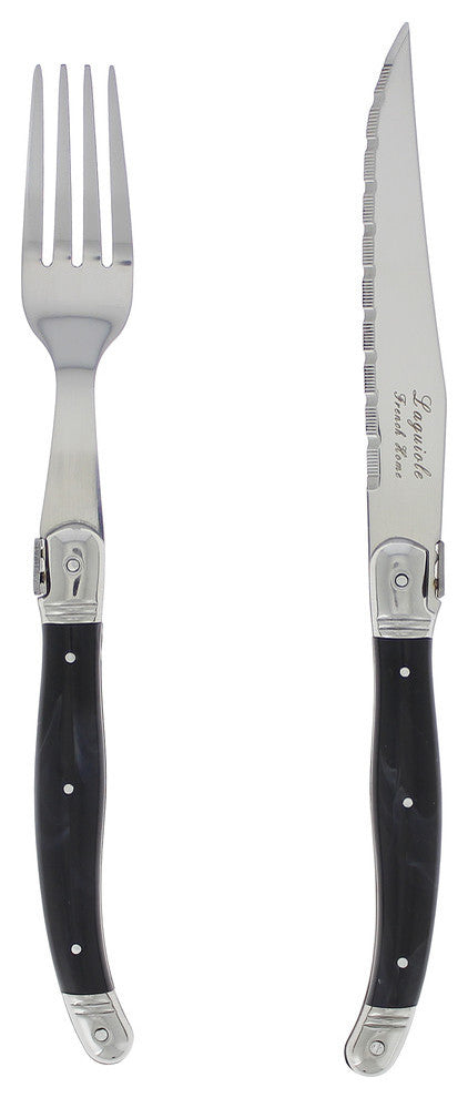 8 Piece Laguiole Faux Onyx Steak Knife And Fork Set