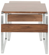 Lumisource Tea Side Nesting Tables, Stainless Steel and Walnut