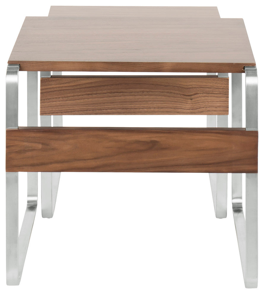 Lumisource Tea Side Nesting Tables, Stainless Steel and Walnut