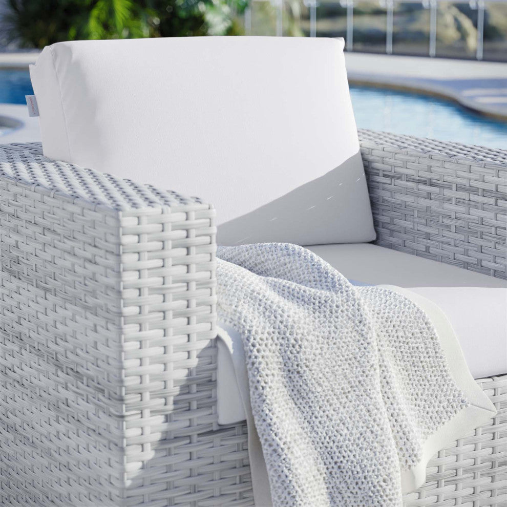 Lounge Chair Armchair, Rattan, Wicker, Gray White, Modern, Outdoor Patio