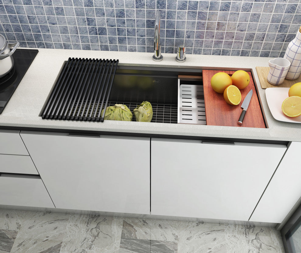 42in. Galaxy Black Undermount Single Bowl Stainless Steel Kitchen Sink Combo