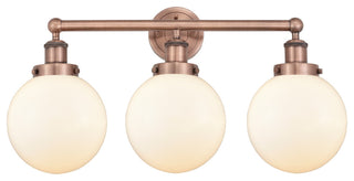 Edison Large Beacon 3-Light 25" Vanity Light, Antique Copper, Matte White Shade