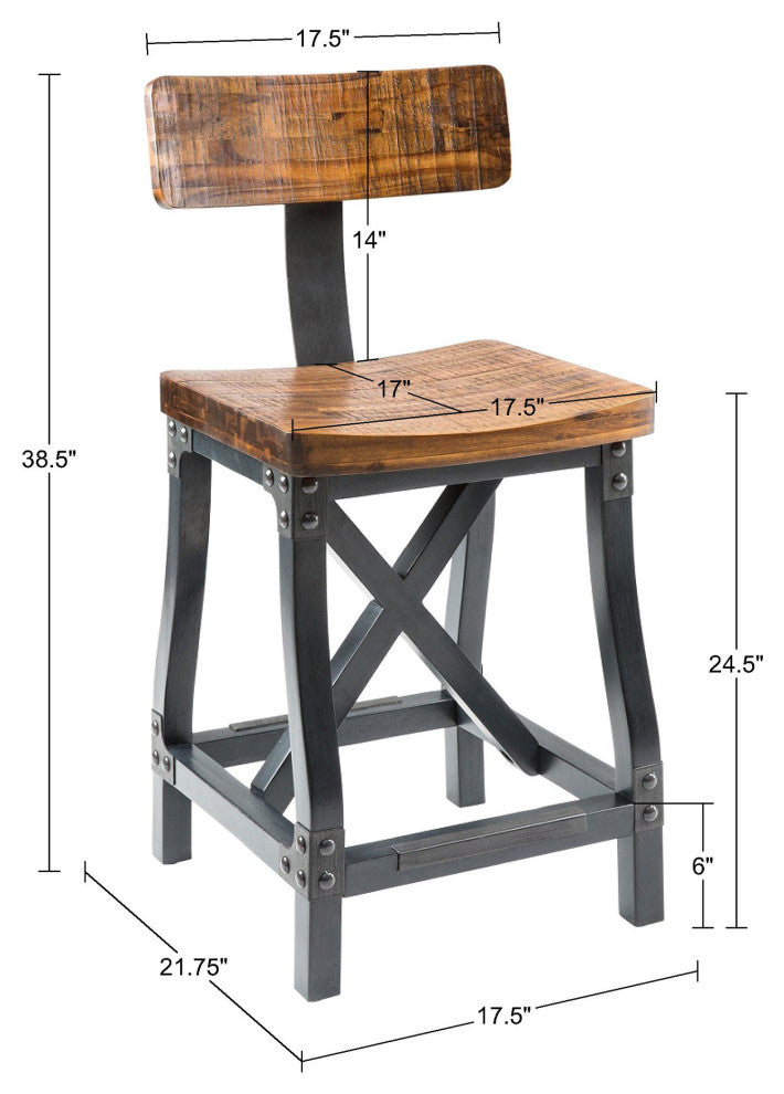 INK+IVY Lancaster Industrial Dining Table, Amber, Counter/Bar Stool