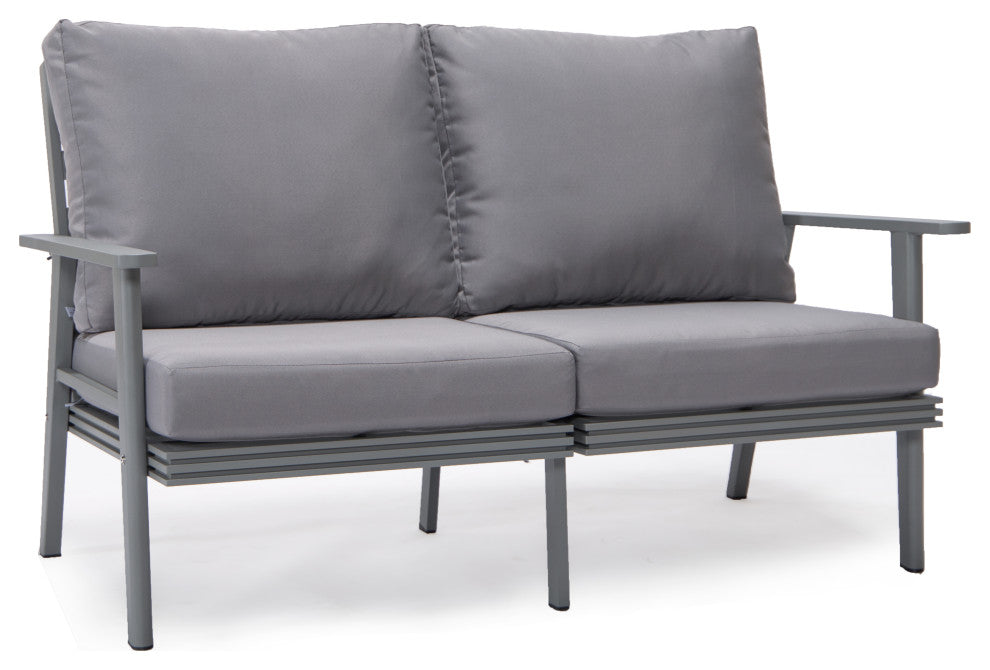 LeisureMod Walbrooke 3-Piece Patio Set With Gray Aluminum Frame and Cushions, Grey