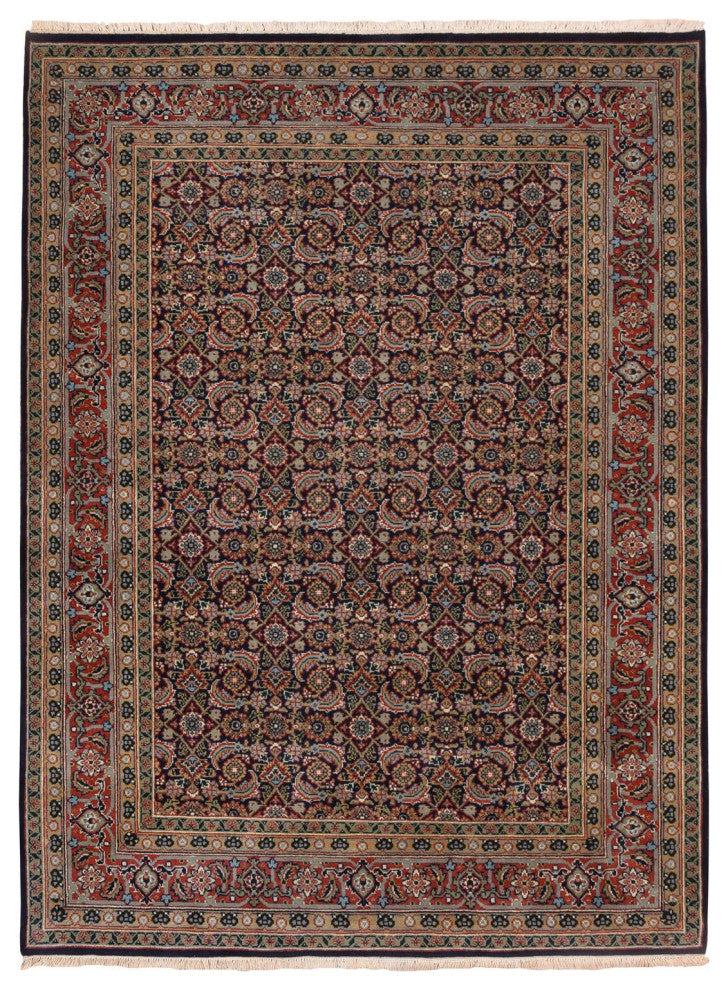 Midnight Blue All Over Herat Design Hand Knotted Hand Spun Wool Rug, 5'1" x 7'1"