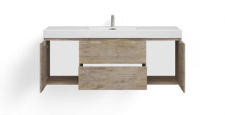Boutique Bath Vanity, Natural Wood, 60", Single Sink, Wall Mount