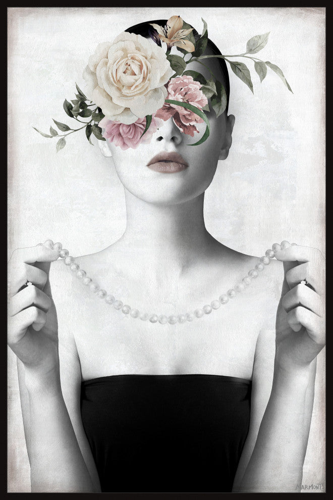 "Wear My Pearls" Floater Framed Painting Print on Canvas, 12x18