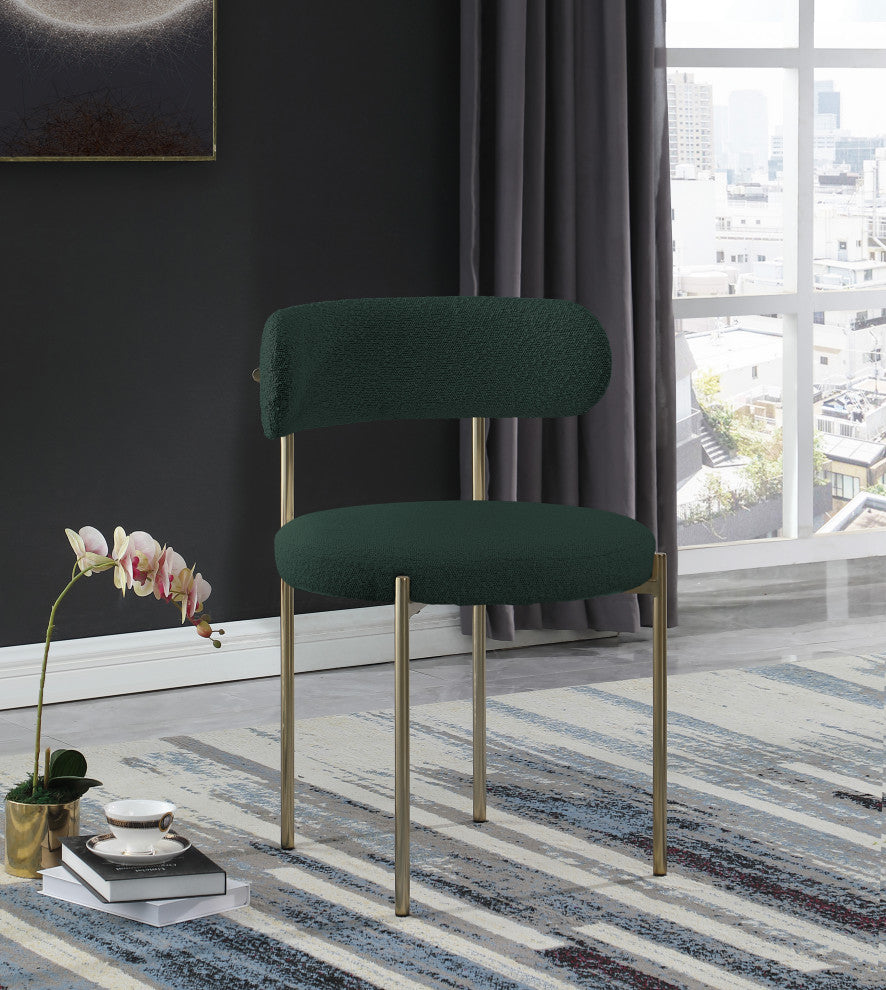 Beacon Dining Chair, Set of 2, Green, Boucle Fabric, Brushed Brass Finish