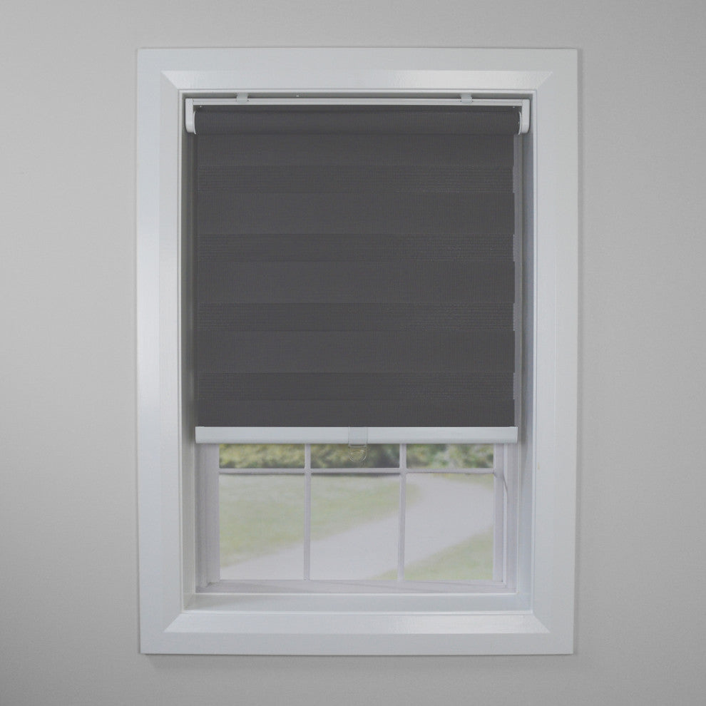 Versailles'' Cordless Zebra Slimline Privacy Shade, Charcoal, 31"x72"