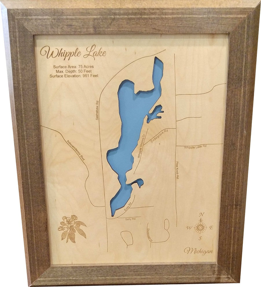 Whipple Lake, Michigan-Wood Lake Map, Small Framed