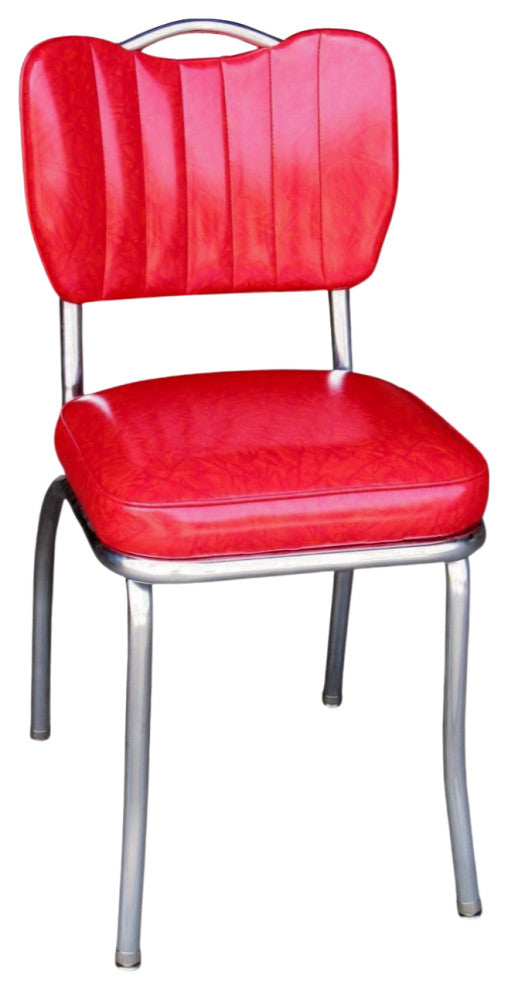 Retro Home Upholstered Handle Back Dining Chair, Cracked Ice Red