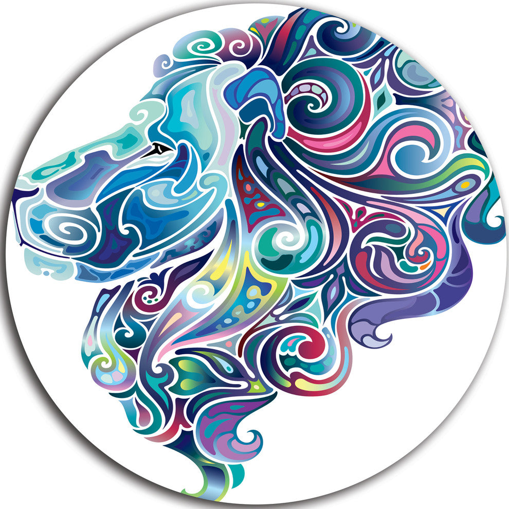 Blue Lion Abstract Art, Animal Digital Art Round Wall Art, 11"
