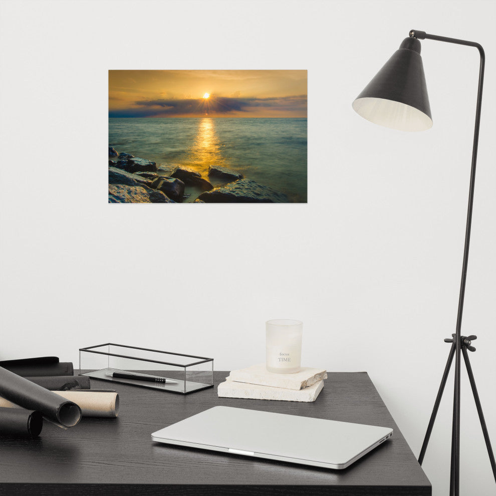 Sunset On Ocean, Sea, Beach Landscape Photo Unframed Wall Art Print, 12" X 18"