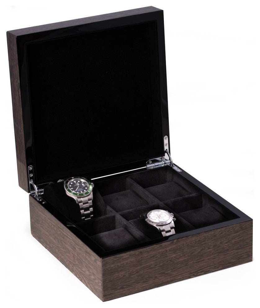 High Lacquered Italian Veneer Watch Box, Storage for up to 6 Watches