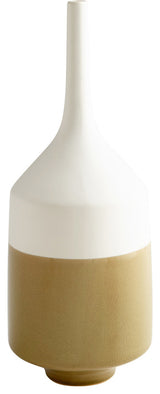 Cyan Design Large Groove Line Vase, White and Olive Crackle