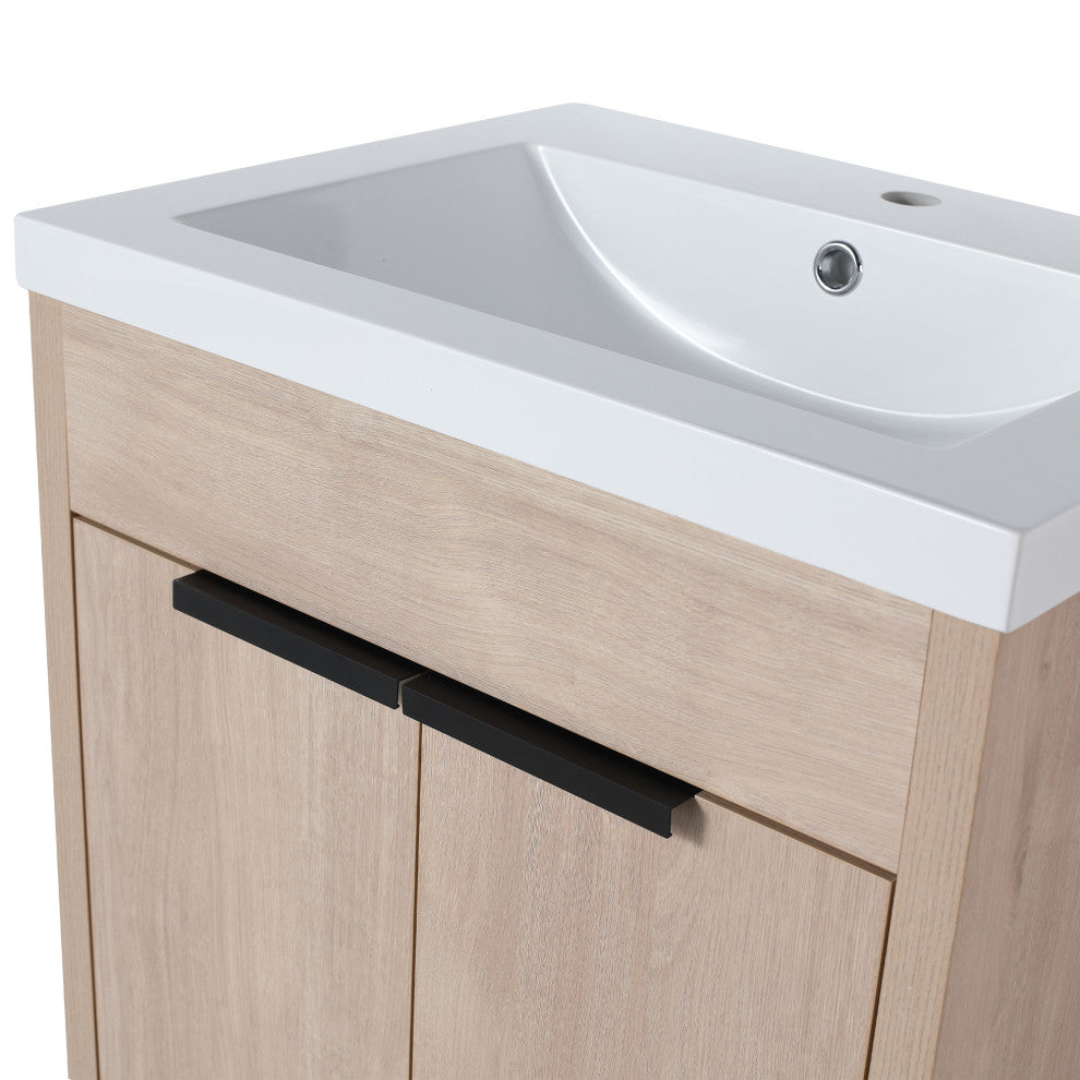 24 Inch Plywood Freestanding Bathroom Vanity With White Resin Sink and Doors