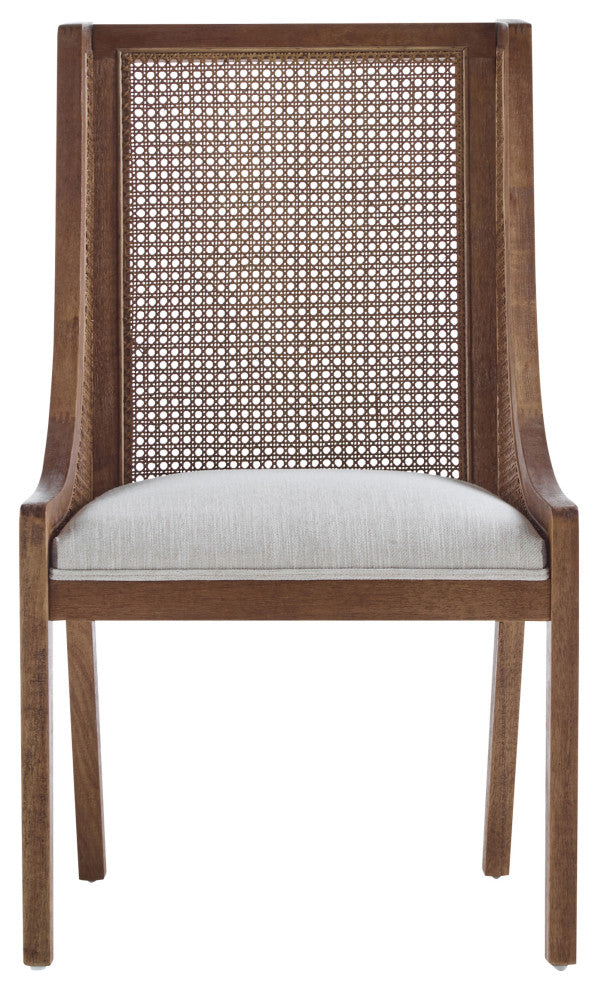 Wendell Rustic Fabric Upholstered and Cane Dining Chairs, Set of 2, Beige/Brown