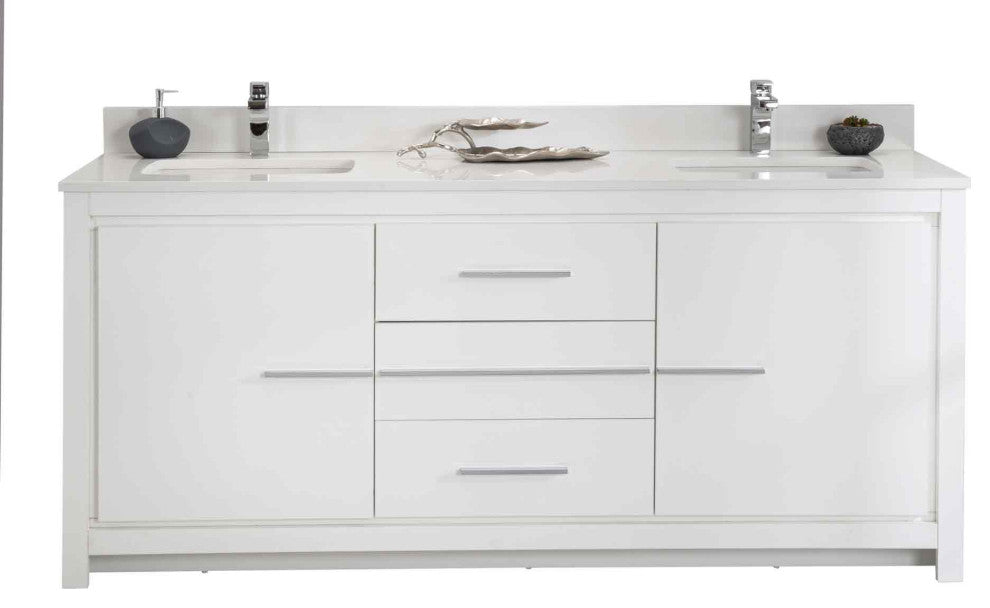 Mila Collection 72" Bathroom Vanity With Sink, Mirror, Countertop, Snow White