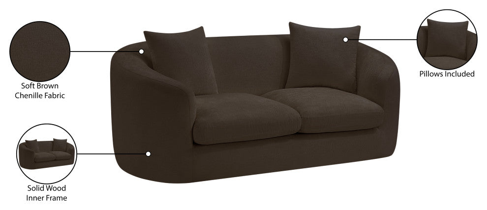 Penelope Upholstered Loveseat, Brown, Chenille Fabric
