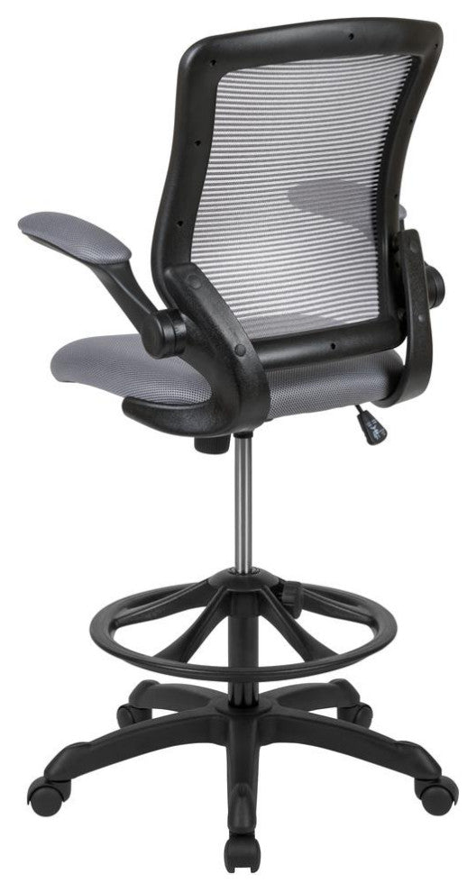 Mid-Back Mesh Ergonomic Drafting Chair With Adjustable Foot Ring, Dark Gray