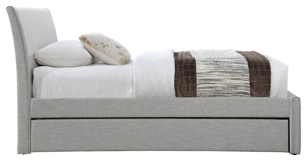 Myles Upholstered Trundle Bed, Gray, Twin, Linen Textured Fabric