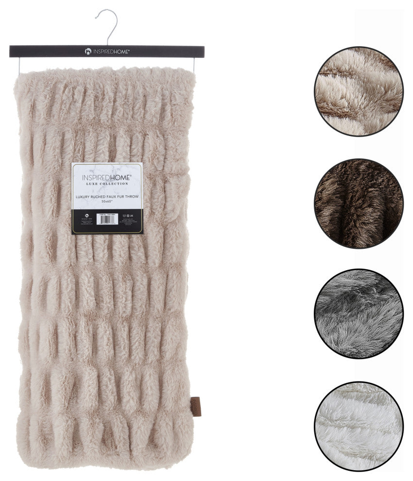 Inspired Home Lev Throw Silky Ruched, Polyester 50"x60", Blush