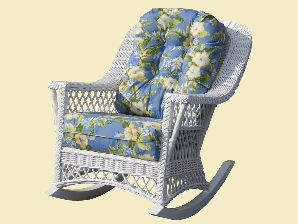 Bar Harbor Rocker in White, Aqua Fabric