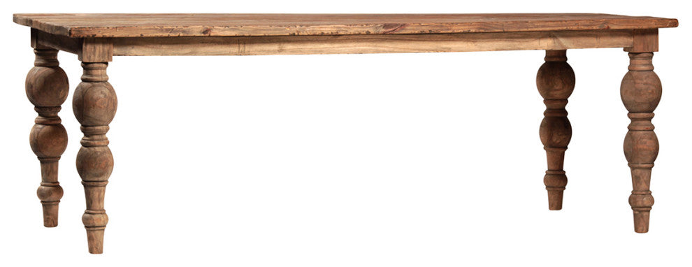 Reclaimed Elm Ball Leg Table 86"