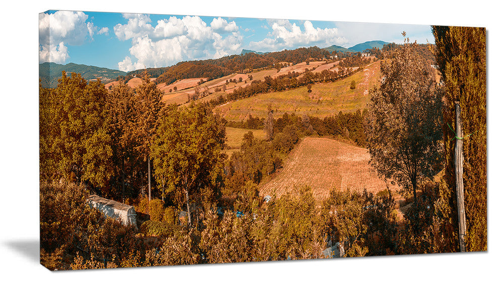 "Orange Autumn Mountains Tuscany" Landscape Print Wall Art, 32"x16"