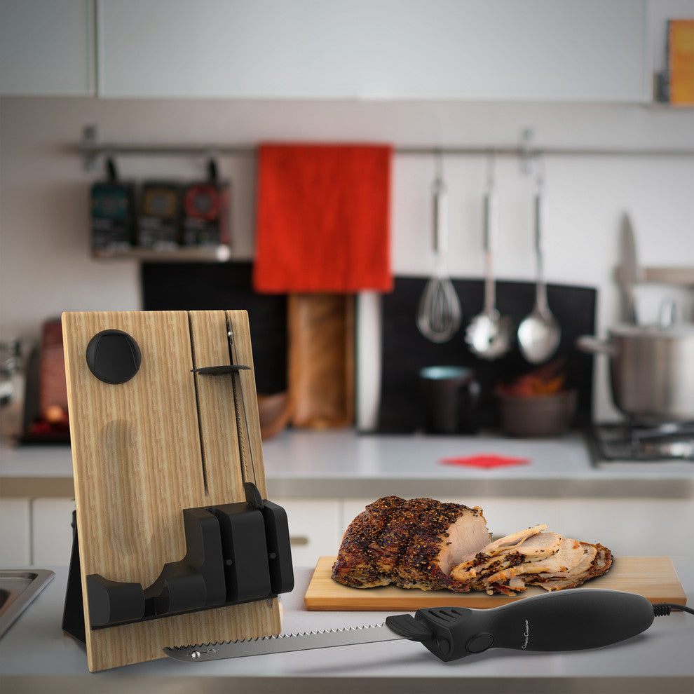 Electric Carving Knife Set, 2 Blades and Wood Storage Block By Classic Cuisine