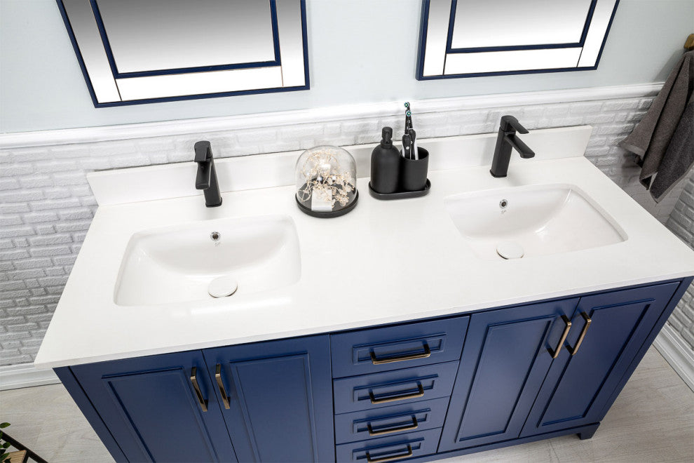 Albia Collection 60" Bathroom Vanity With Sink, Mirror, Countertop, Dark Blue
