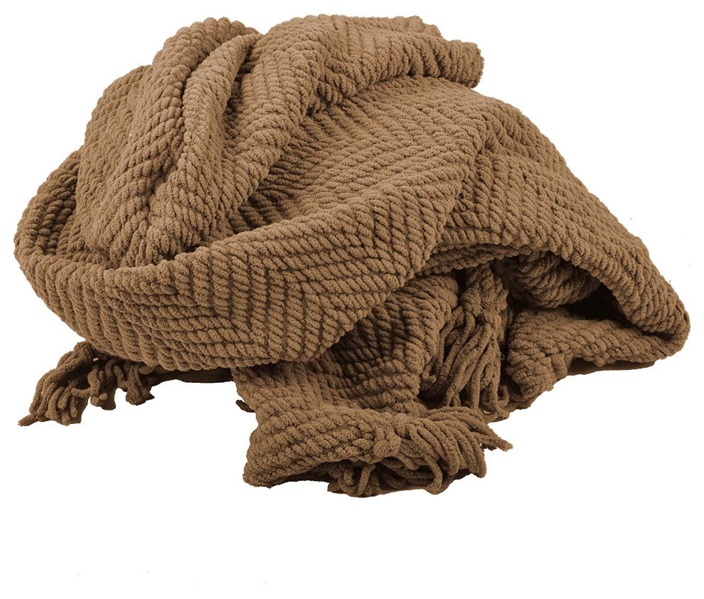 Tweed Knitted Throw Blanket, Amphora Brown, 50"x60"