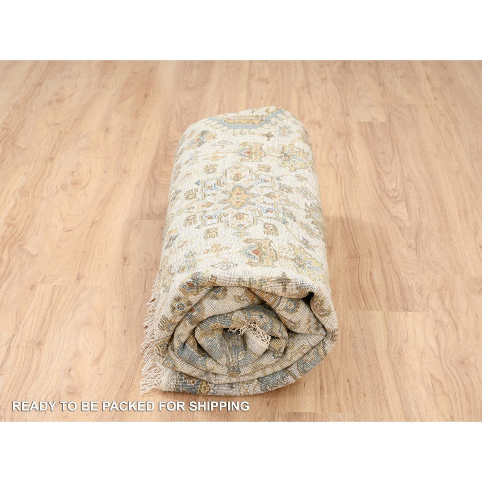 Ivory, Hand Knotted, Karjihooz Design, Wool, Round Rug, 8'10" x 8'10"