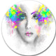 Gray Woman With Green Flowers, Portrait Digital Round Wall Art, 38"