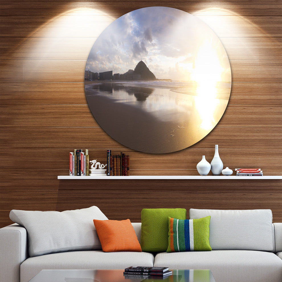 Sunset At Donostia Beach, Seashore Disc Metal Wall Art, 23"