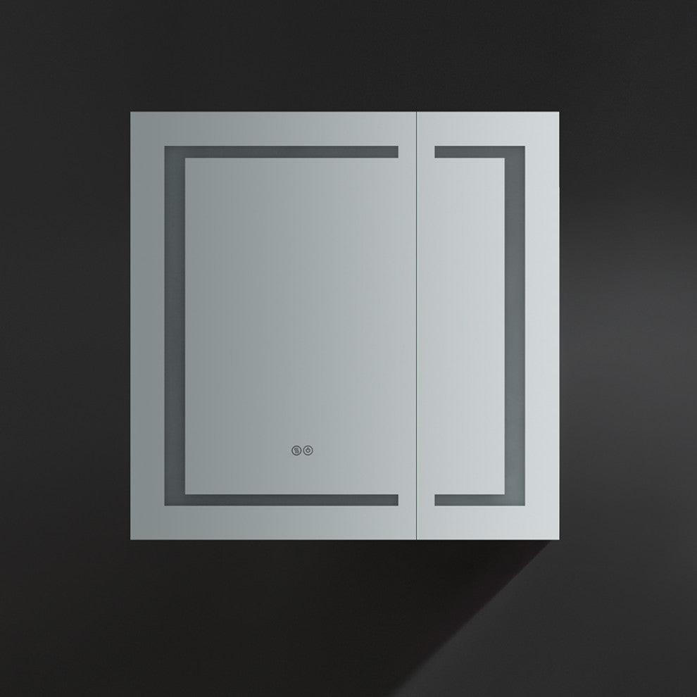 Spazio Bathroom Medicine Cabinet With LED Lighting and Defogger, 30"x30"