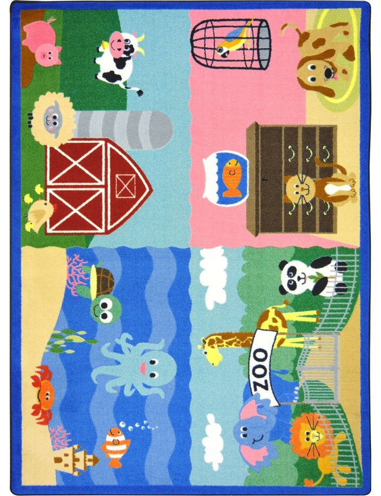 Kid Essentials Rug, Animals All Around, 5'4"x7'8"