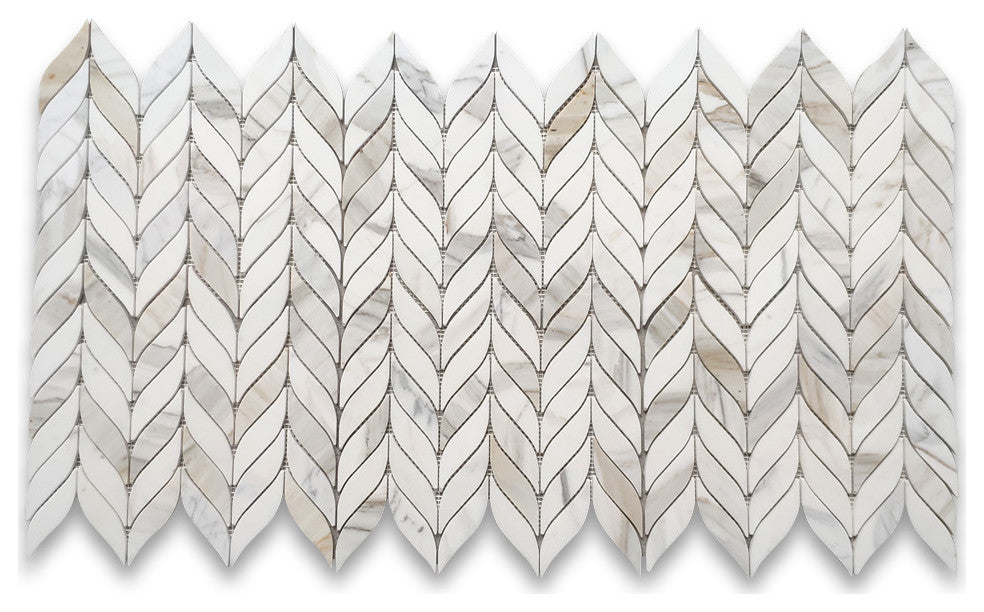 Calacatta Gold Marble Leaf Feather Mosaic Wall Floor Tile Polished, 1 sheet