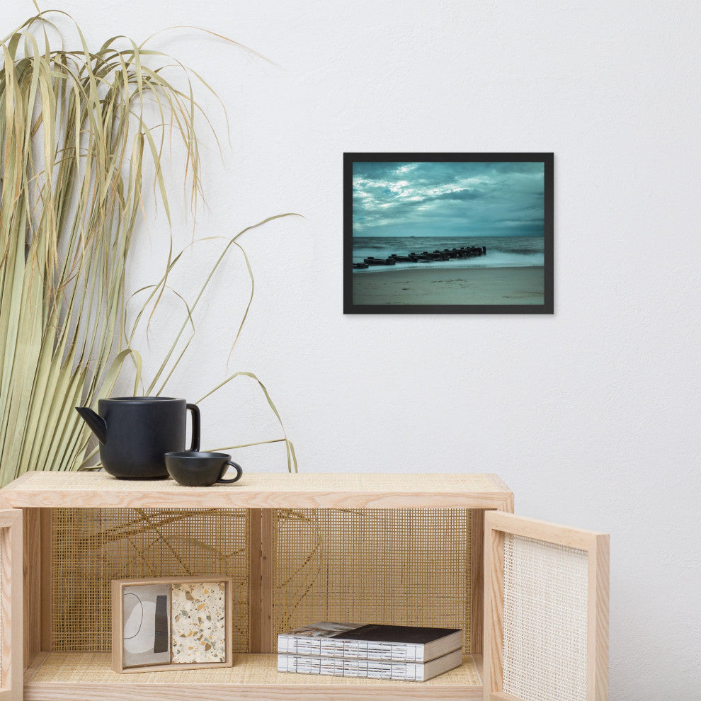 Blue Morning at Rehoboth Coastal Landscape Framed Photo Paper Wall Art Prints, Black, 12" X 16"