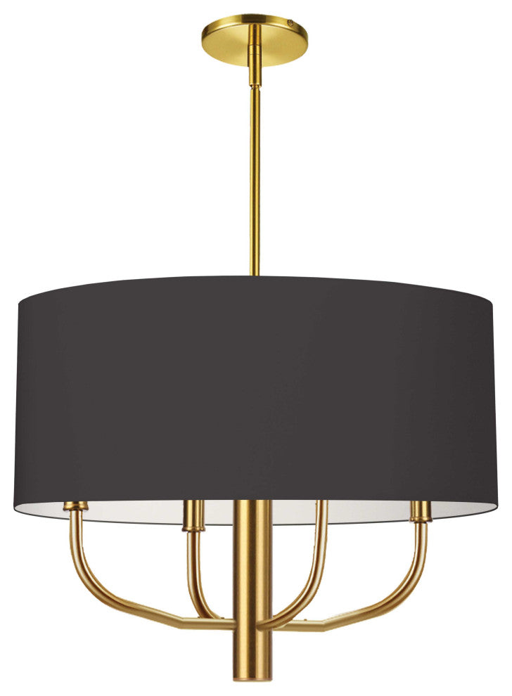 ELN-224C-AGB-797 4 Light Incandescent Pendant, Aged Brass w/ Black Fabric Shade