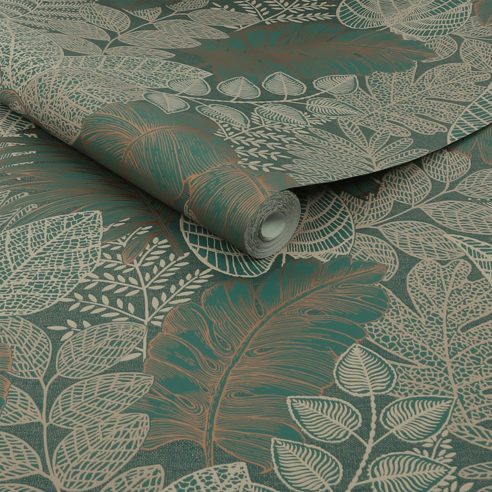 Superfresco Easy Scattered Leaves Wallpaper, Forest Green